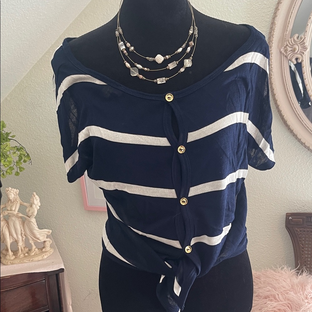 Zenana Outfitters Navy and White Button Down Shirt